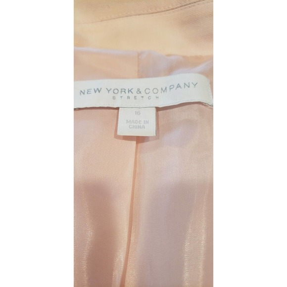 Light Pink Blazer Suit Jacket Black Under Collar Flap & Zip pockets 16 NY & Co - Picture 8 of 12